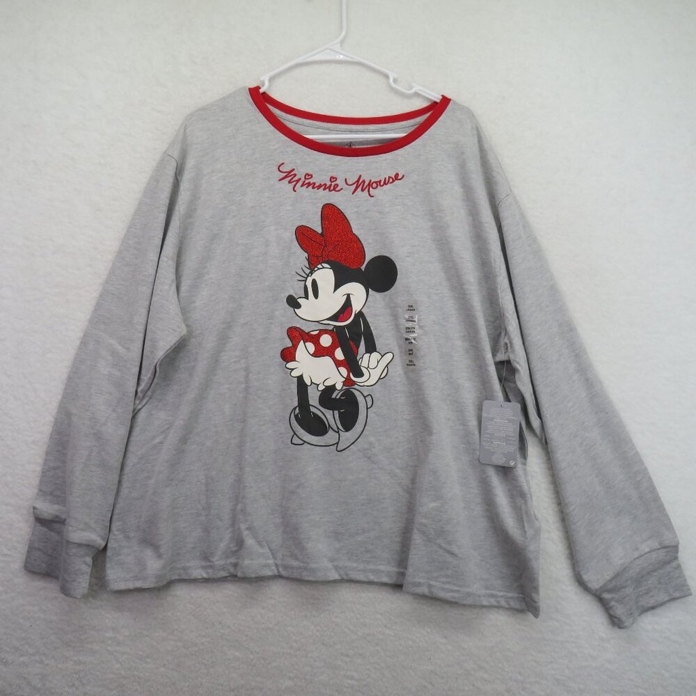 Disney‎ Minnie Mouse T Shirt Womens Size XXL Long Sleeve Gray Red New